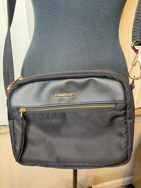 Travelon Black Crossbody Messenger Bag with Gold Accents Anti Theft